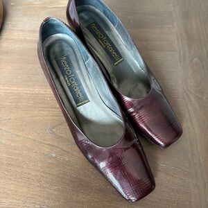 Italian Leather Oxblood Square Toe Block Heel Pumps 7.5 | Renzo Fontanelli